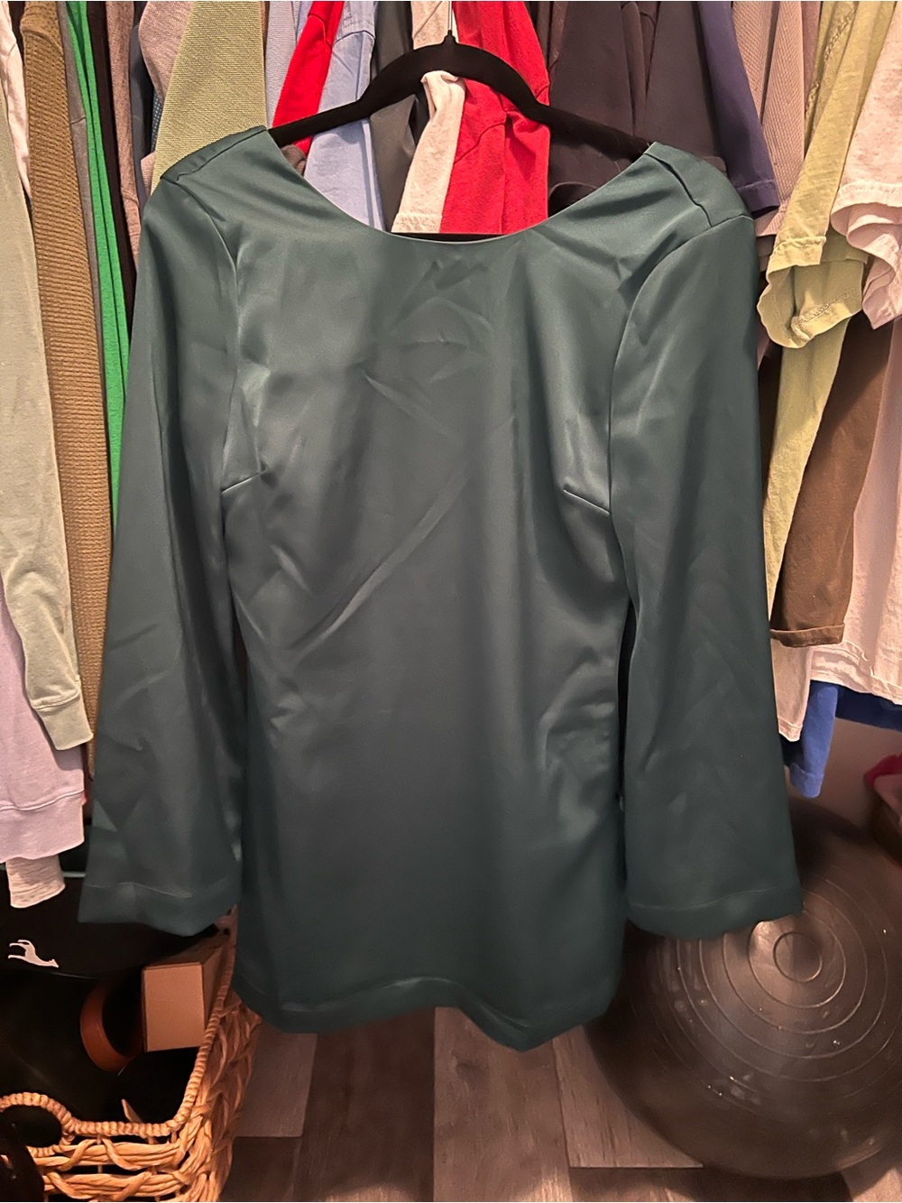 Impressions Teal Satin Boatneck Long-Sleeve Tunic